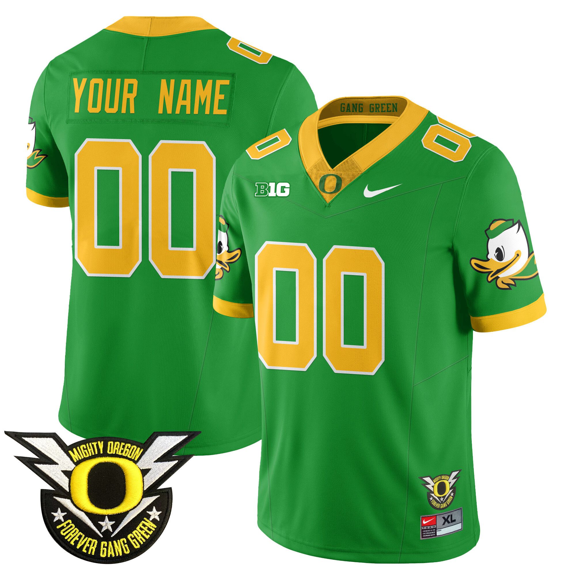 Men Oregon Ducks Green 2024 Nike Forever Gang Green & BIG Patch Vapor Limited Custom NCAA Jersey